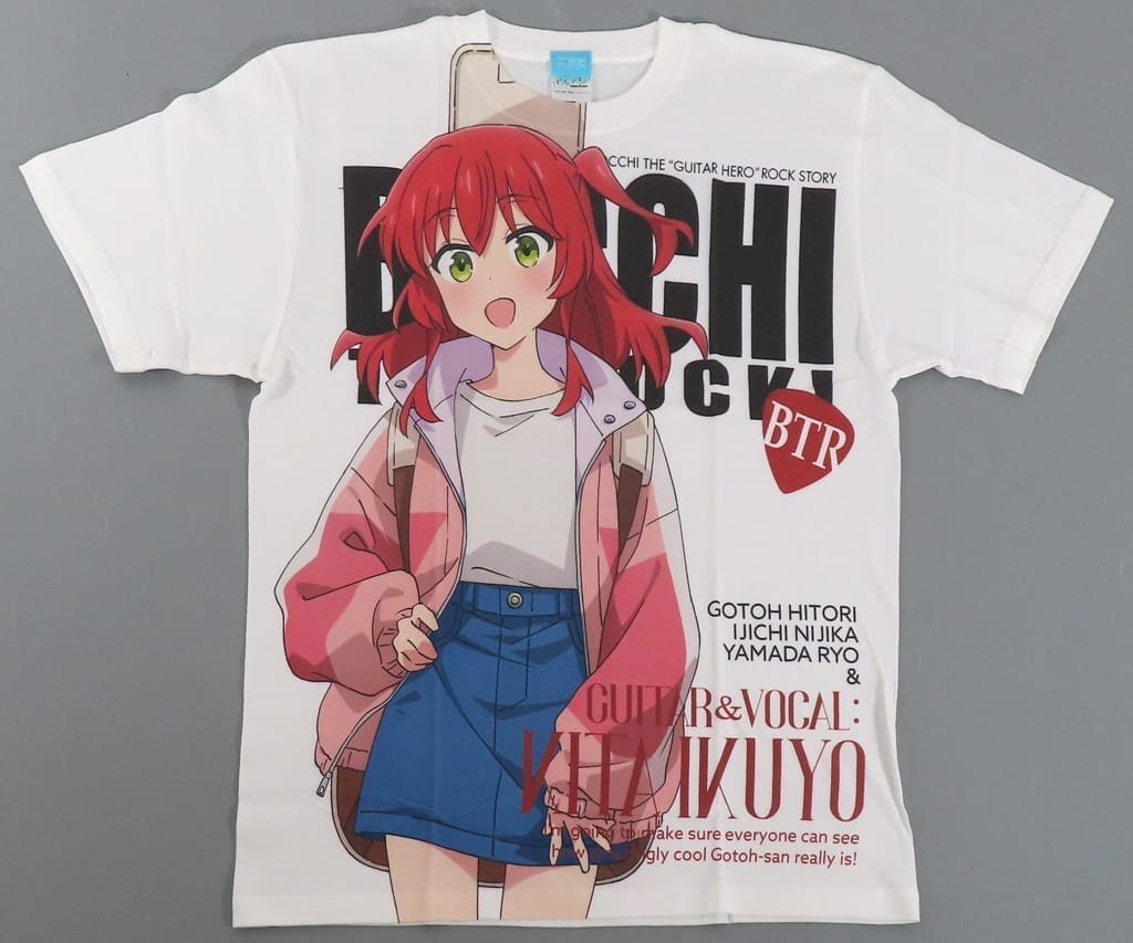 アニメぼっち・ざ・ろっく!  描き下ろし 喜多郁代 フルグラフィックTシャツ ストリートファッション /WHITE-S