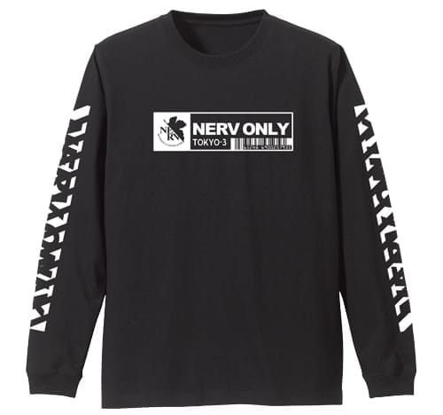 EVANGELION ネルフ 袖リブロングスリーブTシャツ/BLACK-M