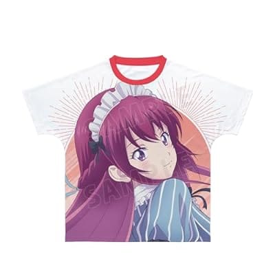 幕澤桜花 フルグラフィックTシャツ レッド ユニセックスLサイズ 「女神のカフェテラス」