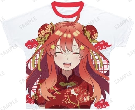 五等分の花嫁 衣類 中野五月(チャイナドレスver.) 描き下ろしイラスト フルグラフィックTシャツ ホワイト×レッド ユニセックスSサイズ