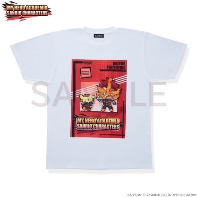 僕のヒーローアカデミア×サンリオキャラクターズ Tシャツ エンデヴァー×ポムポムプリン XL