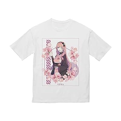 桜ミク 巡音ルカ 描き下ろしイラスト Art by kuro BIGシルエットTシャツ ホワイト ユニセックスLサイズ