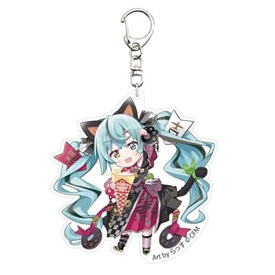 初音ミク×招き猫 アクリルキーホルダー Art by らっす 黒猫 立ち左手あげ クレープ