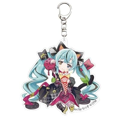 初音ミク×招き猫 アクリルキーホルダー Art by らっす 黒猫 座り右手あげ クレープ