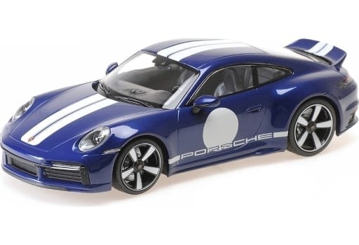 ミニチャンプス 1/18 ポルシェ 911 992 スポーツ クラシック 2022 ブルーメタリック/ストライプ/ロゴ