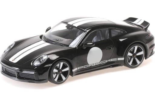 ミニチャンプス 1/18 ポルシェ 911 992 スポーツ クラシック 2022 ブラック/ストライプ/ロゴ