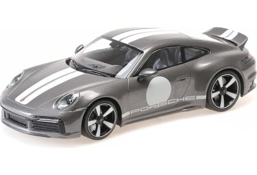 ミニチャンプス 1/18 ポルシェ 911 992 スポーツ クラシック 2022 グレーメタリック/ストライプ/ロゴ