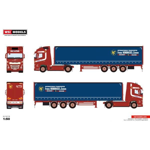 WSIModels 1/50 ボルボ FH5 GLOBETROTTER XL 4X2 CURTAINSIDE TRAILER 3 AXLE Hendrickx & Zonen