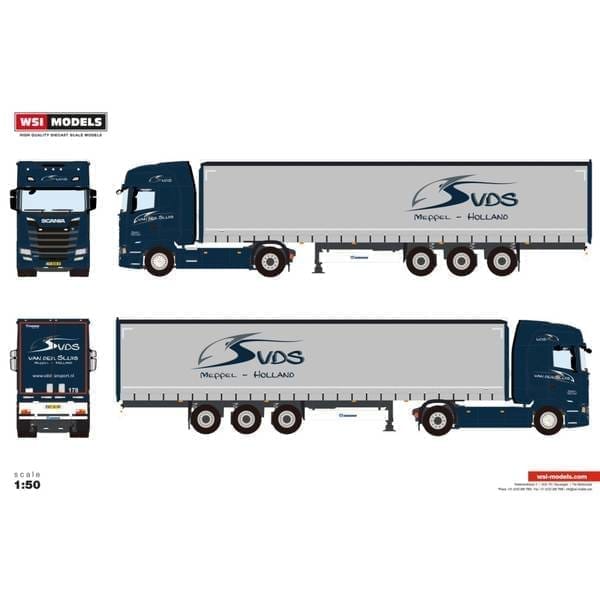 WSIModels 1/50 Van der Sluis Transport SCANIA S HIGHLINE CS20H 4X2 CURTAINSIDE TRAILER/3 AXLE