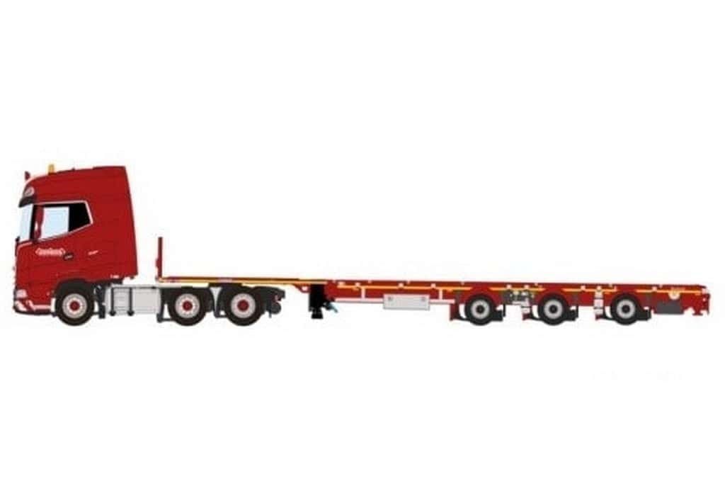 WSIModels 1/50 DAF XG+ MY25 6X2 TAG AXLE FLATBED MEGA TRAILER/3 AXLE Nooteboom Red Line