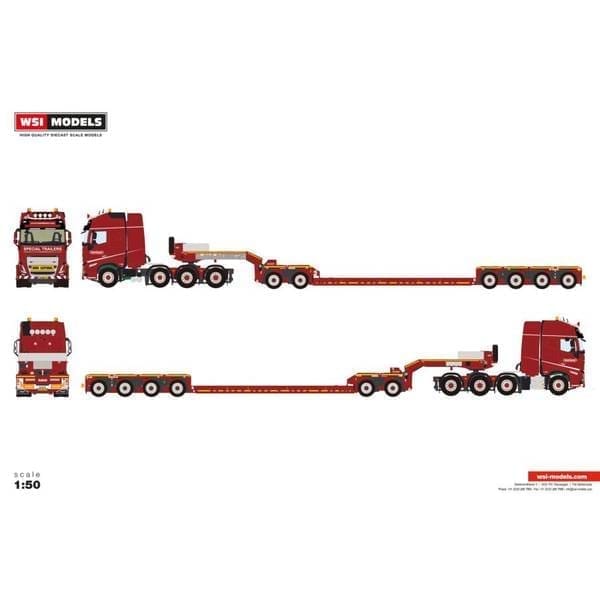 WSIModels 1/50 ボルボ FH5 GLOBETROTTER XL 8X4 LOW LOADER WITH DOLLY 2 AXLE/6 AXLE Nooteboom Red Line