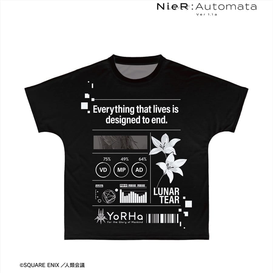 NieR:Automata Ver1.1a A2 Ani-Art BLACK LABEL フルグラフィックTシャツユニセックス(サイズ/L)