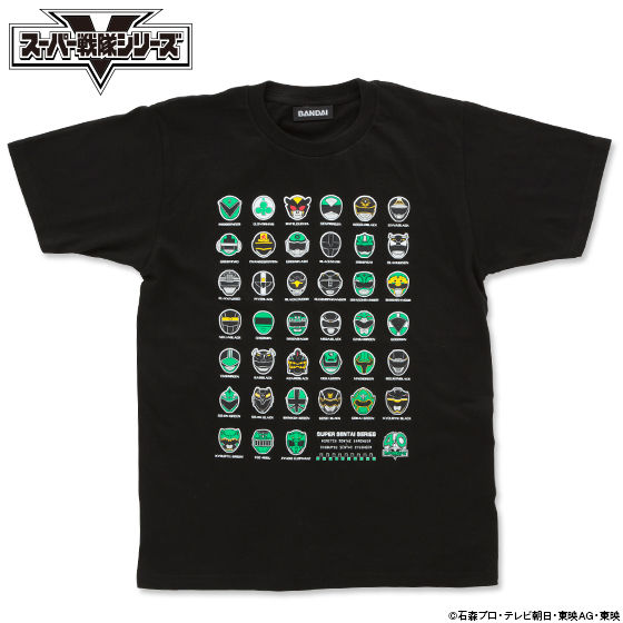 スーパー戦隊シリーズ40作品記念 歴代グリーン&ブラック フェイスTシャツ(S〜XXXL)