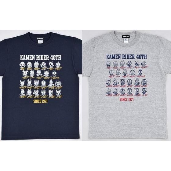 仮面ライダー40th オールライダーデフォルメ柄 Tシャツ(杢グレー/ネイビー)>